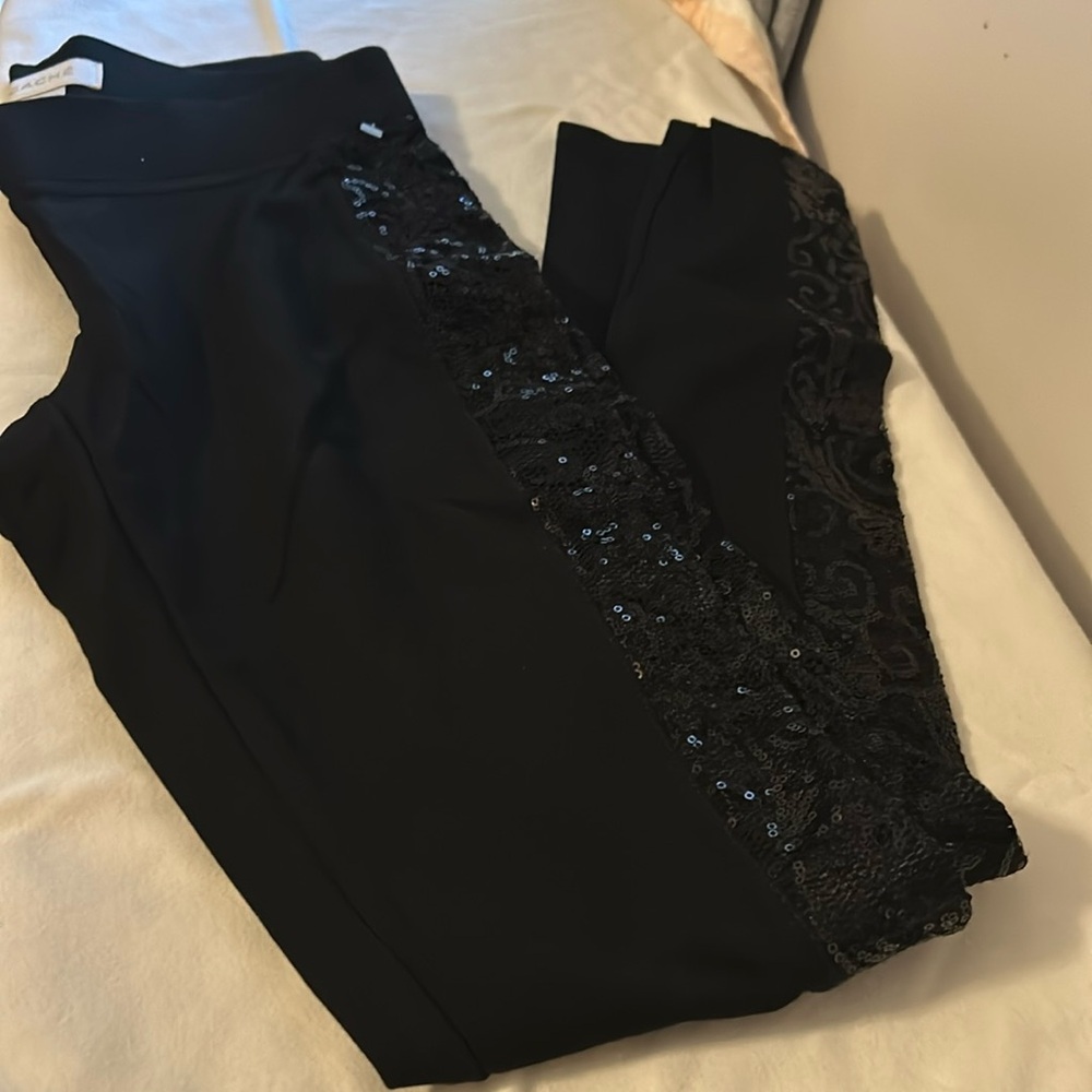 Nwot Cache Black Leggings W/ Sequin Lace - image 1